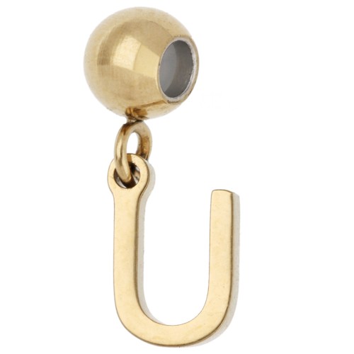 Cuenta pasante de 5 mm con dije en forma de letra U - Acero inoxidable 304 Dorado x1