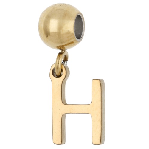 Cuenta pasante de 5 mm con dije con la letra H - Acero inoxidable 304 Dorado x1