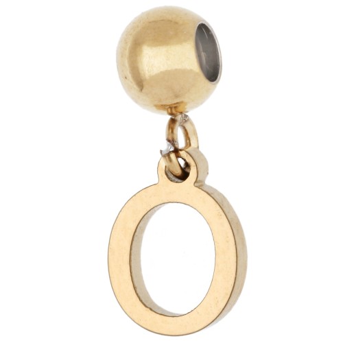 Cuenta pasante de 5 mm con dije con la letra «O» - Acero inoxidable 304 Dorado x1
