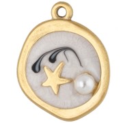 Dije redondo irregular de 20 x 16 mm - motivo de estrella - Acero inoxidable 304 Dorado - Blanco|raw }}
