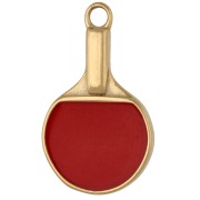 Dije con forma de raqueta de ping-pong, 19,5 x 11,5 mm - Acero inoxidable 304 Dorado - Rojo - Negro