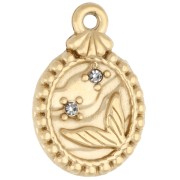 Dije ovalado de 16,5 x 11 mm con motivo marino y pedrería - Acero inoxidable 304 Dorado x1