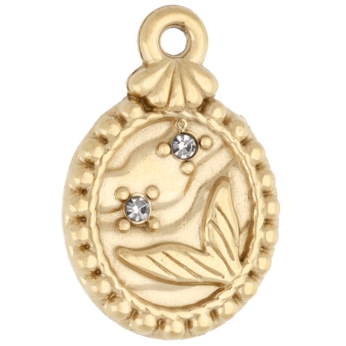Dije ovalado de 16,5 x 11 mm con motivo marino y pedrería - Acero inoxidable 304 Dorado x1