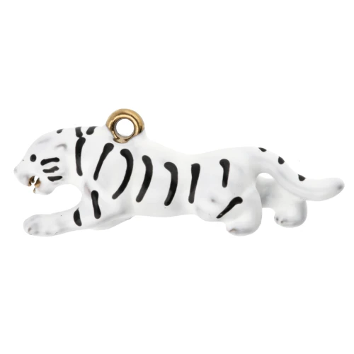 Dije de tigre de 12 x 32 mm con resina epoxi - Acero inoxidable 304 Dorado - Blanco x1