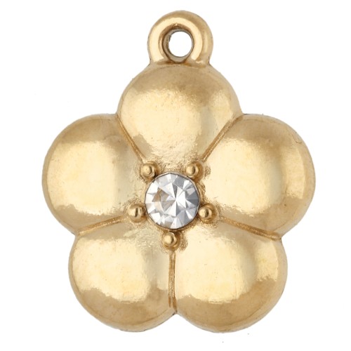 Dije de flor de 9,5 mm con pedrería - Acero inoxidable 304 dorado x1