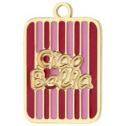 Dije rectangular de 16,5 x 11 mm - Ciao Bella - Acero inoxidable 316L dorado - Rojo - Rosa
