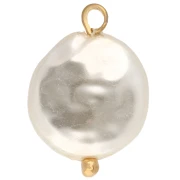 Colgante redondo irregular con imitación de nácar y estrella, 17 x 12 mm, blanco - Dorado en oro fino x1