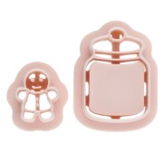 Juego de cortadores de galletas con forma de tarro y pan de especias, fabricados en polímero biodegradable - Beige x2