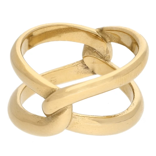 Anillo con dos anillas entrelazadas - Talla 52 - Acero inoxidable 304 Dorado x1