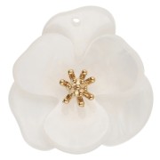Colgantes de flor en relieve de 30 mm de acrílico - Acero inoxidable Dorado - Blanco veteado x2