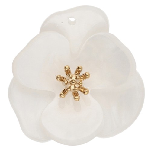 Colgantes de flor en relieve de 30 mm de acrílico - Acero inoxidable Dorado - Blanco veteado x2