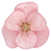 Colgantes de flor en relieve de 30 mm, de acrílico, acero inoxidable dorado, rosa claro veteado x2