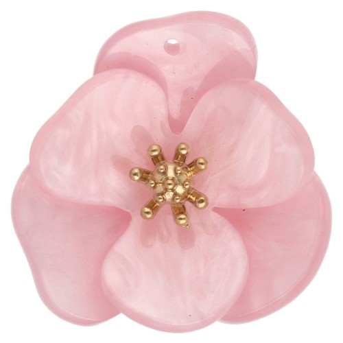 Colgantes de flor en relieve de 30 mm, de acrílico, acero inoxidable dorado, rosa claro veteado x2