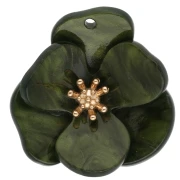 Colgantes con forma de flor en relieve de 30 mm de acrílico - Acero inoxidable Dorado - Caqui veteado x2