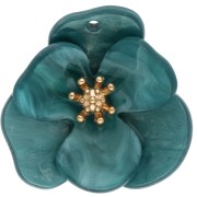 Colgantes con forma de flor en relieve de 30 mm de acrílico - Acero inoxidable Dorado - Azul marmolado x2