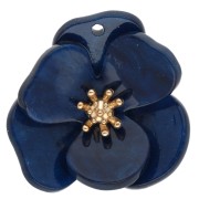Colgantes con forma de flor en relieve de 30 mm de acrílico - Acero inoxidable dorado con efecto marmolado azul real x2