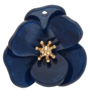 Colgantes con forma de flor en relieve de 30 mm de acrílico - Acero inoxidable dorado con efecto marmolado azul real x2