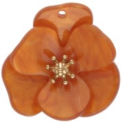 Colgantes con forma de flor en relieve de 30 mm, de acrílico - Acero inoxidable Dorado - Naranja veteado x2