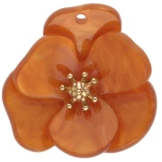Colgantes con forma de flor en relieve de 30 mm, de acrílico - Acero inoxidable Dorado - Naranja veteado x2