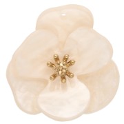 Colgantes de acrílico con forma de flor en relieve de 30 mm - Acero inoxidable Dorado - Beige marmolado x2