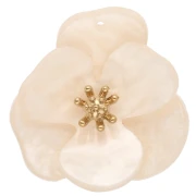 Colgantes de acrílico con forma de flor en relieve de 30 mm - Acero inoxidable Dorado - Beige marmolado x2