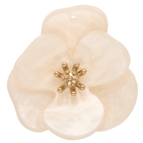 Colgantes de acrílico con forma de flor en relieve de 30 mm - Acero inoxidable Dorado - Beige marmolado x2