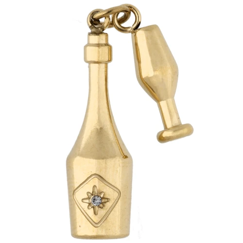 Colgante con forma de botella de champán y copa, 25 x 11 mm - Acero inoxidable 304 Dorado x 1