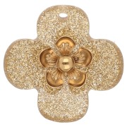 Colgantes de flor de 26 mm de acrílico - Acero inoxidable dorado - Dorado con purpurina x2