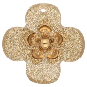 Colgantes de flor de 26 mm de acrílico - Acero inoxidable dorado - Dorado con purpurina x2