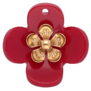 Colgantes de flor de 26 mm de acrílico - Acero inoxidable dorado - Rojo x2