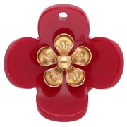 Colgantes de flor de 26 mm de acrílico - Acero inoxidable dorado - Rojo x2