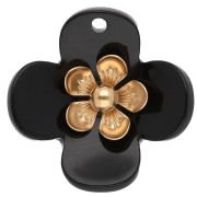 Colgantes de flor de 26 mm de acrílico - Acero inoxidable dorado - Negro x2