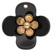 Colgantes de flor de 26 mm de acrílico - Acero inoxidable dorado - Negro x2