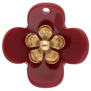 Colgantes de flor de 26 mm de acrílico - Acero inoxidable dorado - Burdeos x2