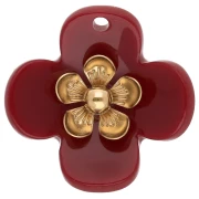 Colgantes de flor de 26 mm de acrílico - Acero inoxidable dorado - Burdeos x2