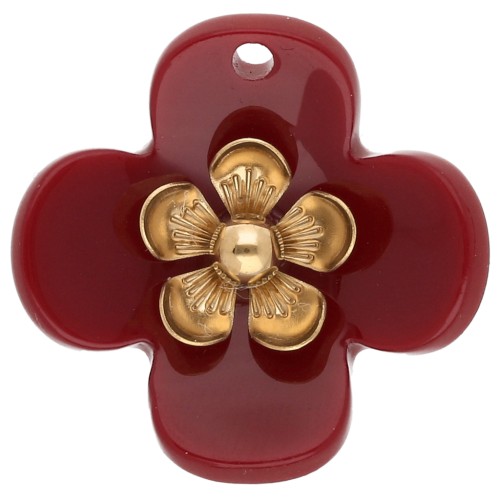 Colgantes de flor de 26 mm de acrílico - Acero inoxidable dorado - Burdeos x2