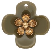 Colgantes de flor de 26 mm de acrílico - Acero inoxidable dorado - Caqui x2