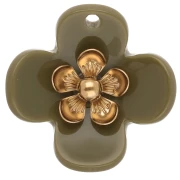 Colgantes de flor de 26 mm de acrílico - Acero inoxidable dorado - Caqui x2