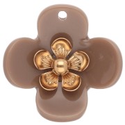 Colgantes de flor de 26 mm de acrílico - Acero inoxidable dorado - Color topo x2