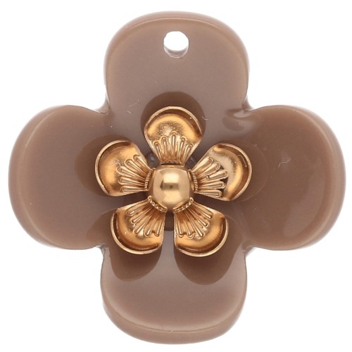 Colgantes de flor de 26 mm de acrílico - Acero inoxidable dorado - Color topo x2