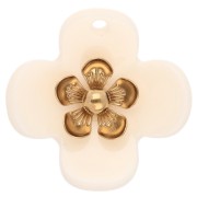 Colgantes de flor de 26 mm de acrílico - Acero inoxidable dorado - Marfil x2