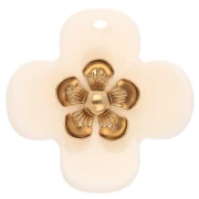 Colgantes de flor de 26 mm de acrílico - Acero inoxidable dorado - Marfil x2
