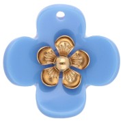 Colgantes de flor de 26 mm de acrílico - Acero inoxidable dorado - Azul cielo x2