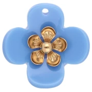 Colgantes de flor de 26 mm de acrílico - Acero inoxidable dorado - Azul cielo x2