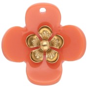Colgantes de flor de 26 mm de acrílico - Acero inoxidable dorado - Naranja x2