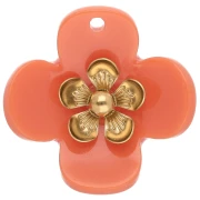 Colgantes de flor de 26 mm de acrílico - Acero inoxidable dorado - Naranja x2