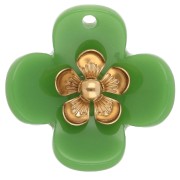 Colgantes de flor de 26 mm de acrílico - Acero inoxidable dorado - Verde x2