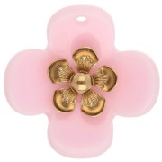 Colgantes de flor de 26 mm de acrílico - Acero inoxidable dorado - Rosa claro x2