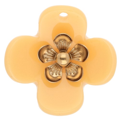 Colgantes de flor de 26 mm de acrílico - Acero inoxidable dorado - Azafrán x2
