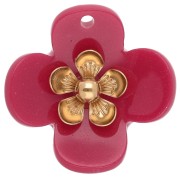 Colgantes de flor de 26 mm de acrílico - Acero inoxidable dorado - Frambuesa x2